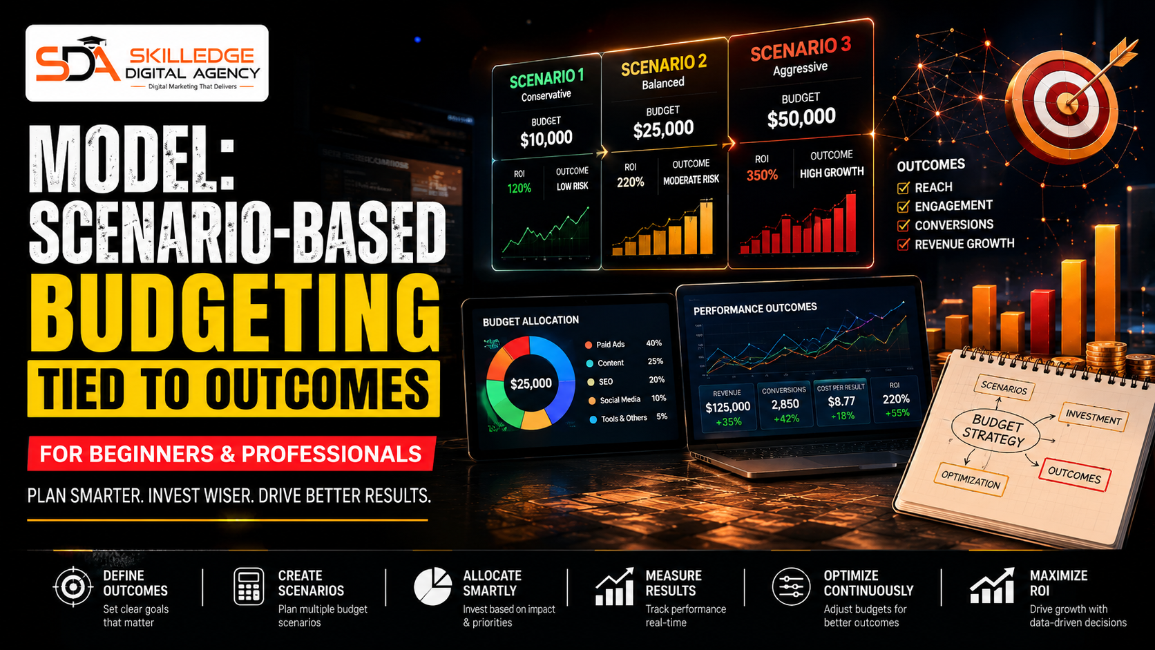 Model scenario-based budgeting tied to outcomes: How to set a realistic digital marketing budget for your business 