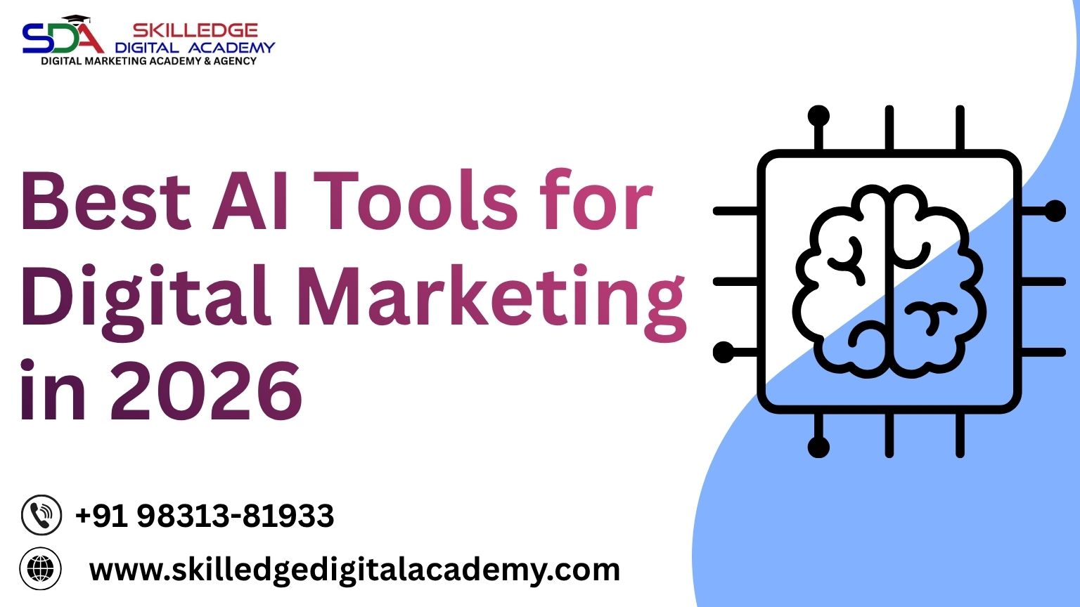 Digital marketer using AI tools dashboard on laptop