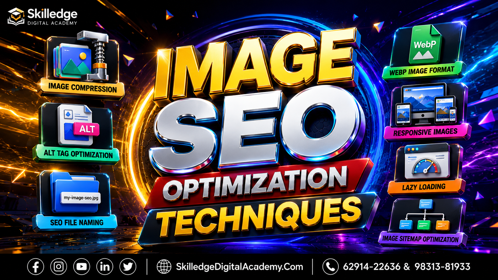 Image SEO Optimization Techniques on a digital dashboard.