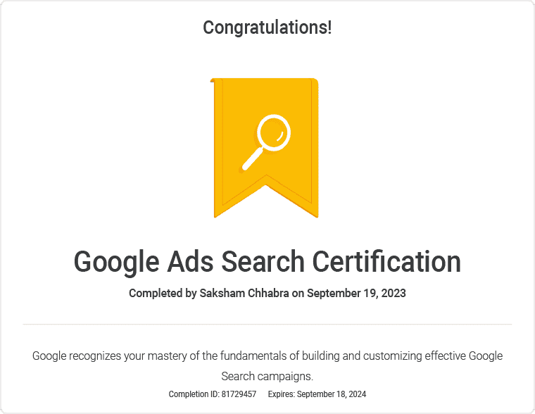 google ads search certificate